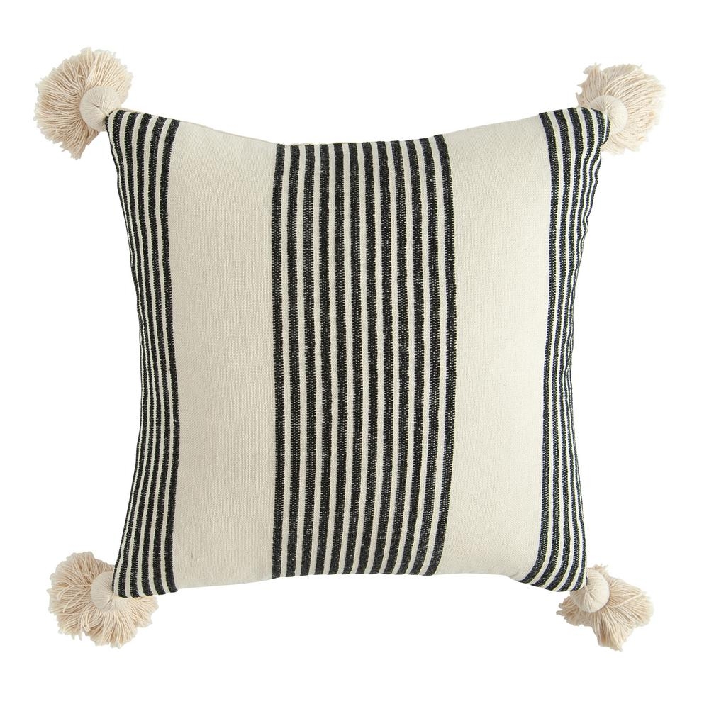 3R Studios Black Striped Cotton and Chenille 20 in. x 20 in. Throw Pillow - Image 0