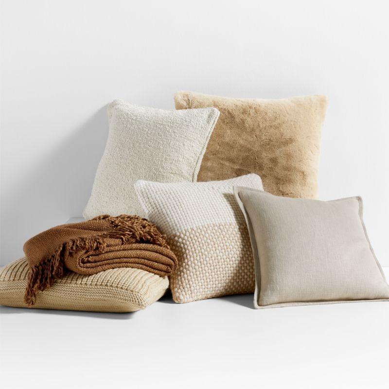 Ginger Beige Wool Blend 23''x23 Fisherman Knit Throw Pillow Cover - Image 2
