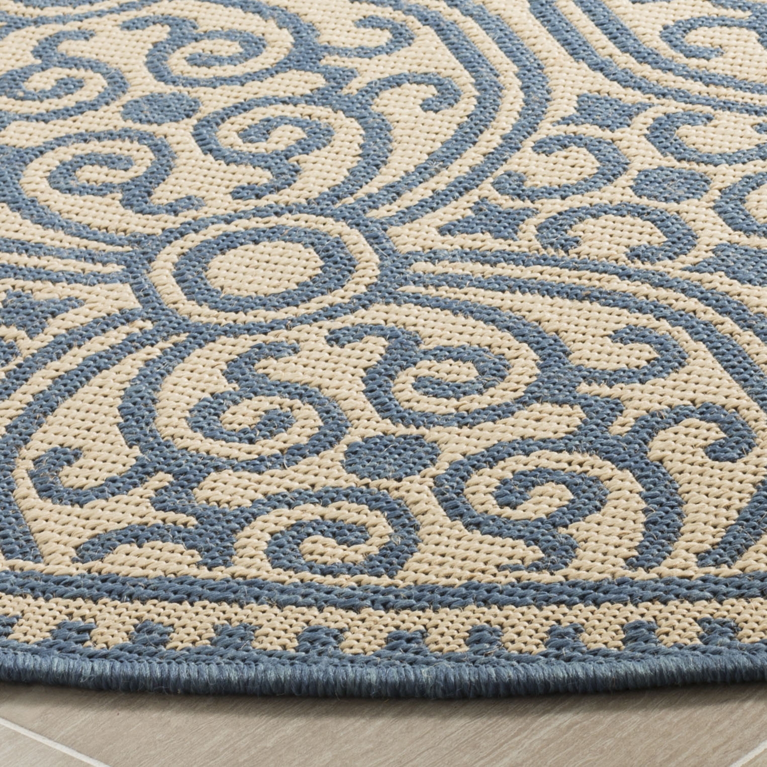 Arlo Home Indoor/Outdoor Woven Area Rug, LND134M, Blue/Cream,  6' 7" X 6' 7" Round - Image 2