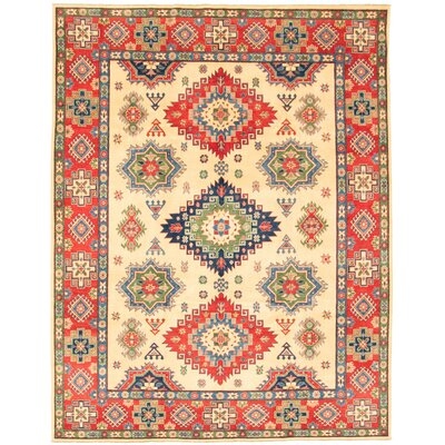 One-of-a-Kind Capelle Hand-Knotted 2010s Uzbek Gazni Ivory/Red 8'2" x 10'4" Wool Area Rug - Image 0