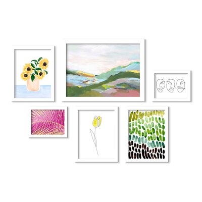 Watercolor Highland Floral Line Art Framed On Paper 6 Pieces by PI Creative Art Print - Image 0