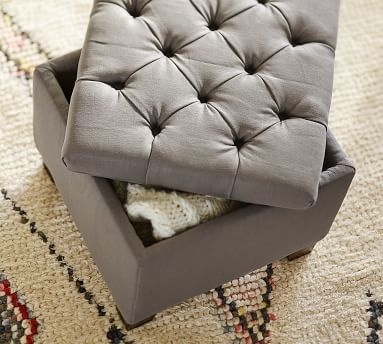 Lorraine Upholstered Tufted Cube, Chenille Basketweave Charcoal - Image 1