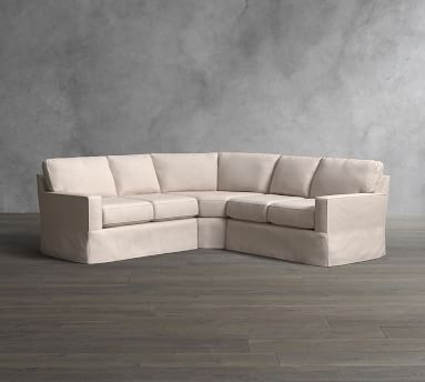 Buchanan Square Arm Slipcovered 3-Piece L-Shaped Wedge Sectional, Polyester Wrapped Cushions, Performance Boucle Pebble - Image 1