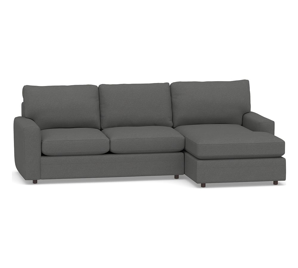 Pearce Modern Square Arm Upholstered Left Arm Loveseat with Chaise Sectional, Down Blend Wrapped Cushions, Park Weave Charcoal - Image 0