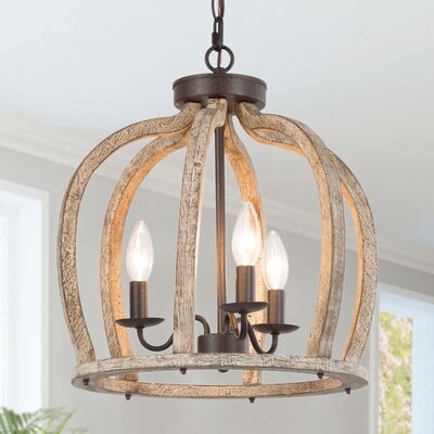 3-light Farmhouse Wooden Cage Chandelier - Image 0