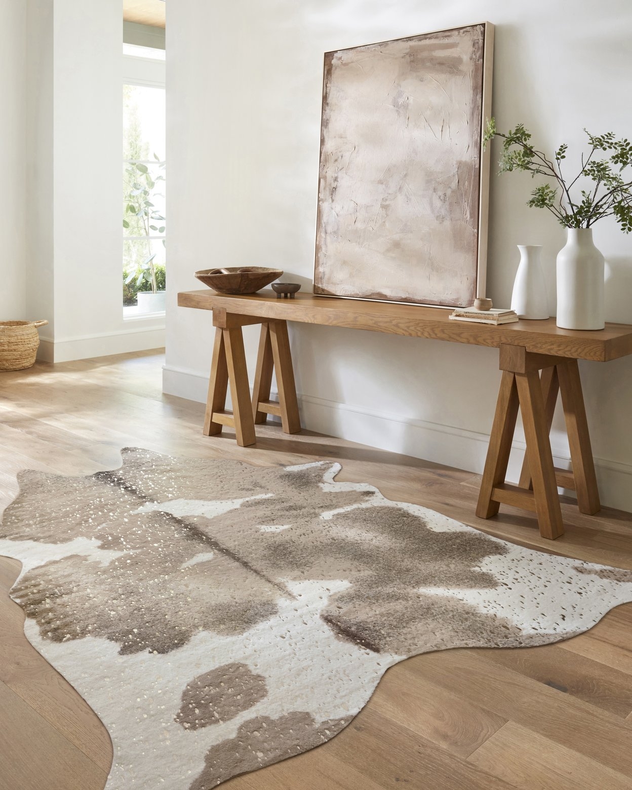 Bryce Cowhide Rug, 3'10" x 5', Taupe & Champagne - Image 4