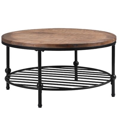 Rustic Natural Round Coffee Table With Storage Shelf - Image 0