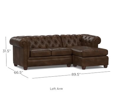 Chesterfield Roll Arm Leather Right Arm 2-Piece Sectional With Chaise, Polyester Wrapped Cushions, Churchfield Chocolate - Image 2