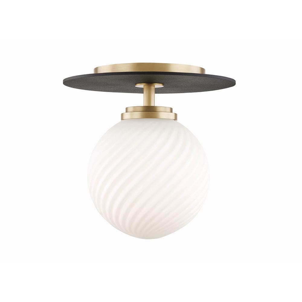 Mitzi by Hudson Valley Lighting Ellis 1-Light 7 in. W Aged Brass/Black LED Flushmount with Opal Matte Glass Shade - Image 0