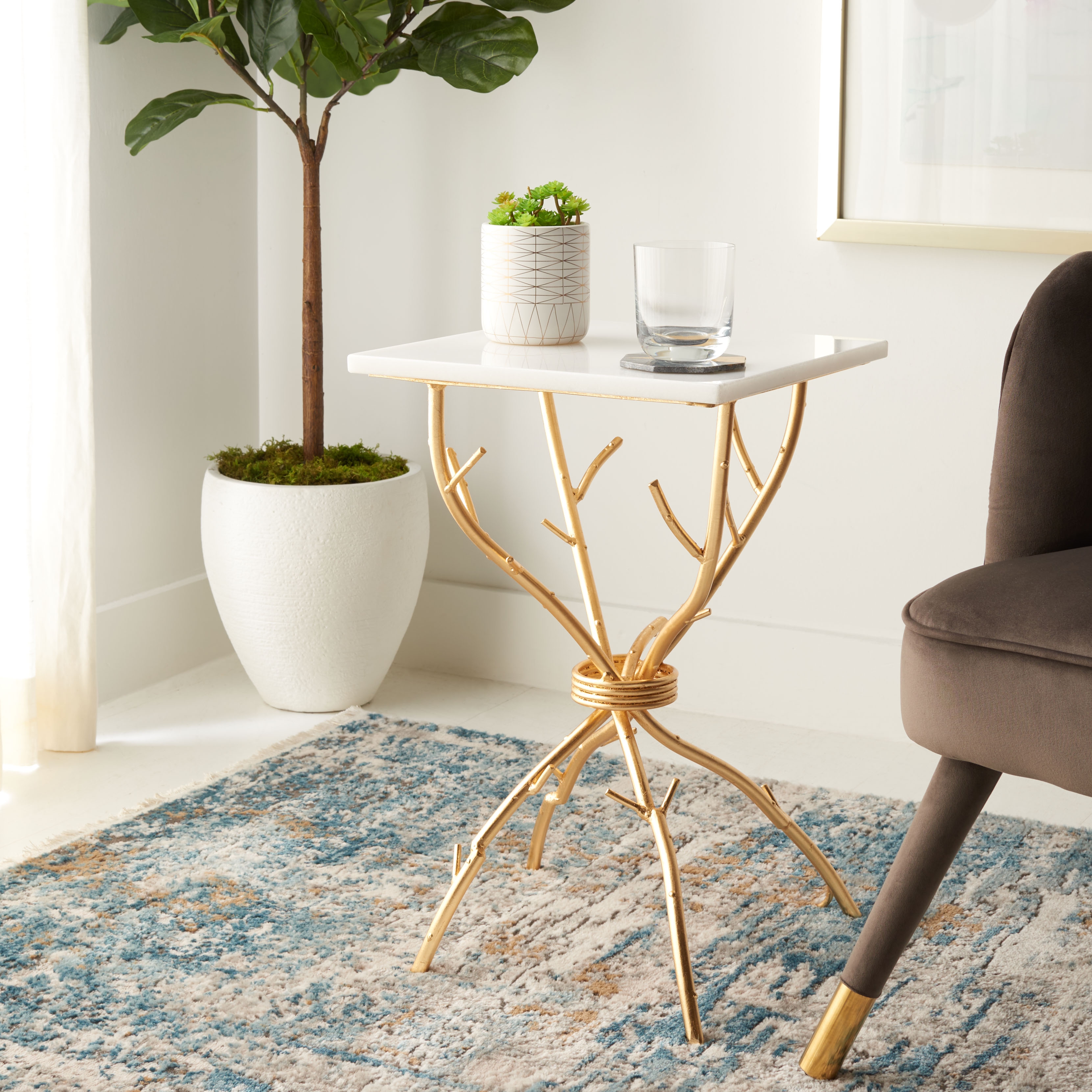 Alexa Mabrle Top Accent Table - White/Gold - Safavieh - Image 2