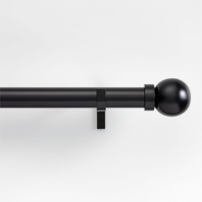 Black 1.5" Standard Curtain Rod and Large Round End Cap Finials Set 88"-120" - Image 0