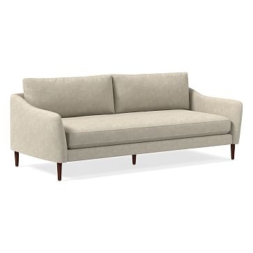 Vail Curved Arm Sofa, Poly , Distressed Velvet, Dune, Walnut - Image 0