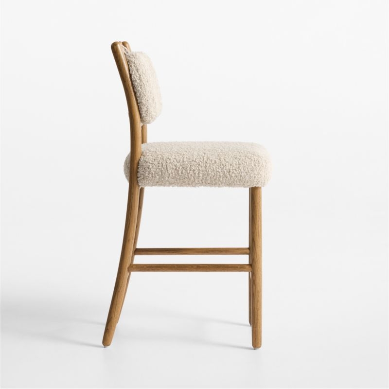 Pierre Light Brown Oak Wood Dining Counter Stool with Faux Shearling - Image 3