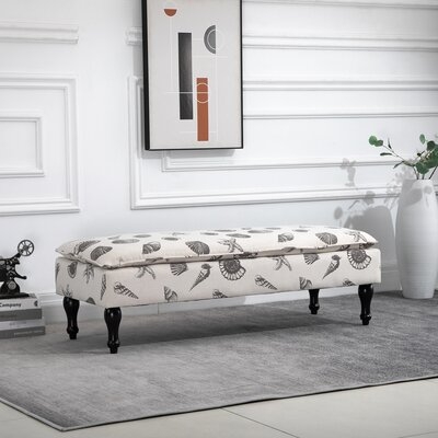 Linen-Touch Upholstered Fabric Ottoman Bench Bed Stool For Bedroom, Entryway, Living Room, Beige With Seashells - Image 0