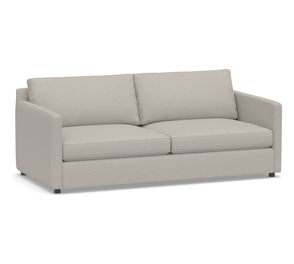 Pacifica Square Arm Upholstered Sofa, Polyester Wrapped Cushions, Chunky Basketweave Stone - Image 0