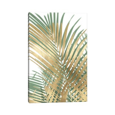 Palm Shadows Gold on Green I by Melonie Miller - Wrapped Canvas Graphic Art Print - Image 0