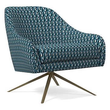 Roar & Rabbit Swivel Chair, Simple Stripe, Midnight Bluebird, Antique Brass - Image 2