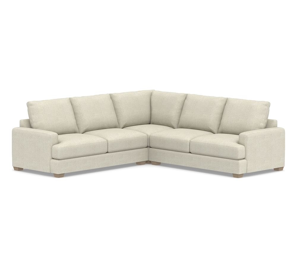 Canyon Square Arm Upholstered 3-Piece L-Shaped Corner SCT, Down Blend Wrapped Cushions, Performance Heathered Basketweave Alabaster White - Image 0