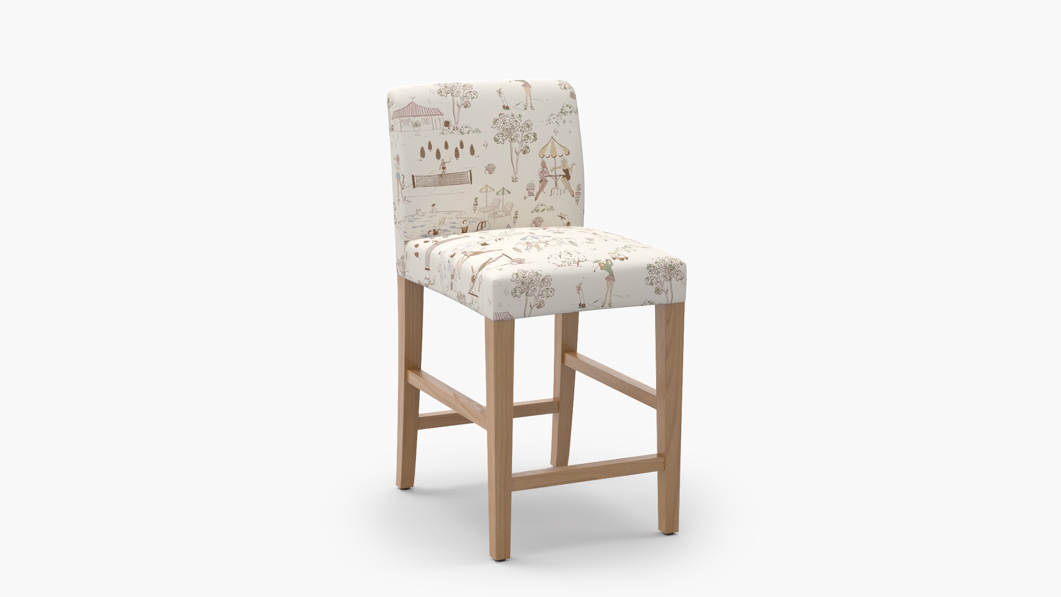 Signature Dining Counter Stool, Multi Country Club Toile, Natural Square Tapered Leg - Image 1