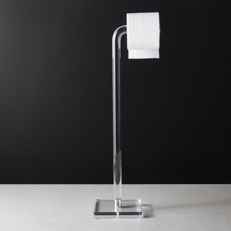 Acrylic and Polished Nickel Free Standing Toilet Paper Holder - Image 1