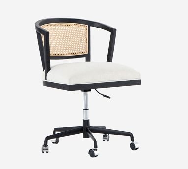 Lisbon Cane Swivel Desk Chair, Brushed Ebony - Image 4