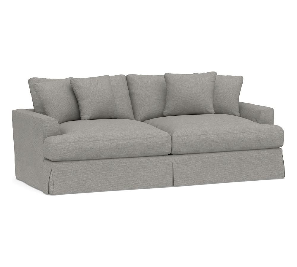 Sullivan Fin Arm Slipcovered Deep Seat Sofa 86", Down Blend Wrapped Cushions, Performance Heathered Basketweave Platinum - Image 0