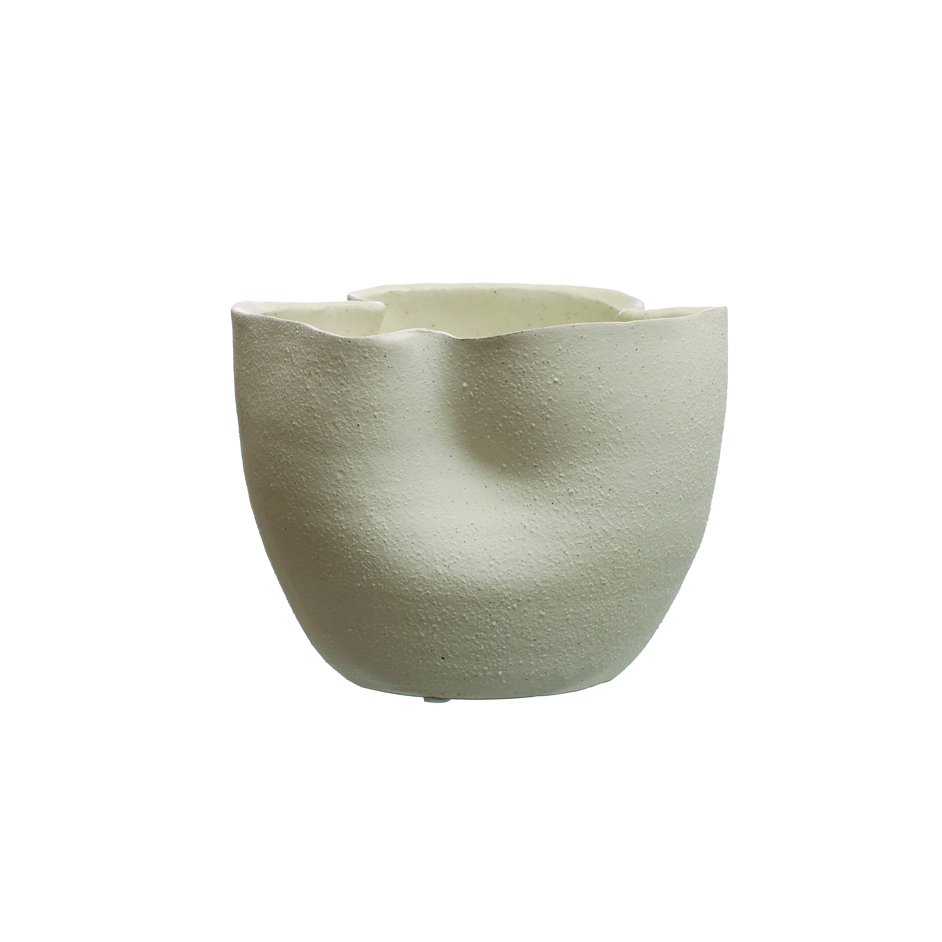 7.25 Inches Stoneware Ruffled Planter with Sand Finish and Reactive Glaze, Holds 4 Inches Pot, White - Image 0