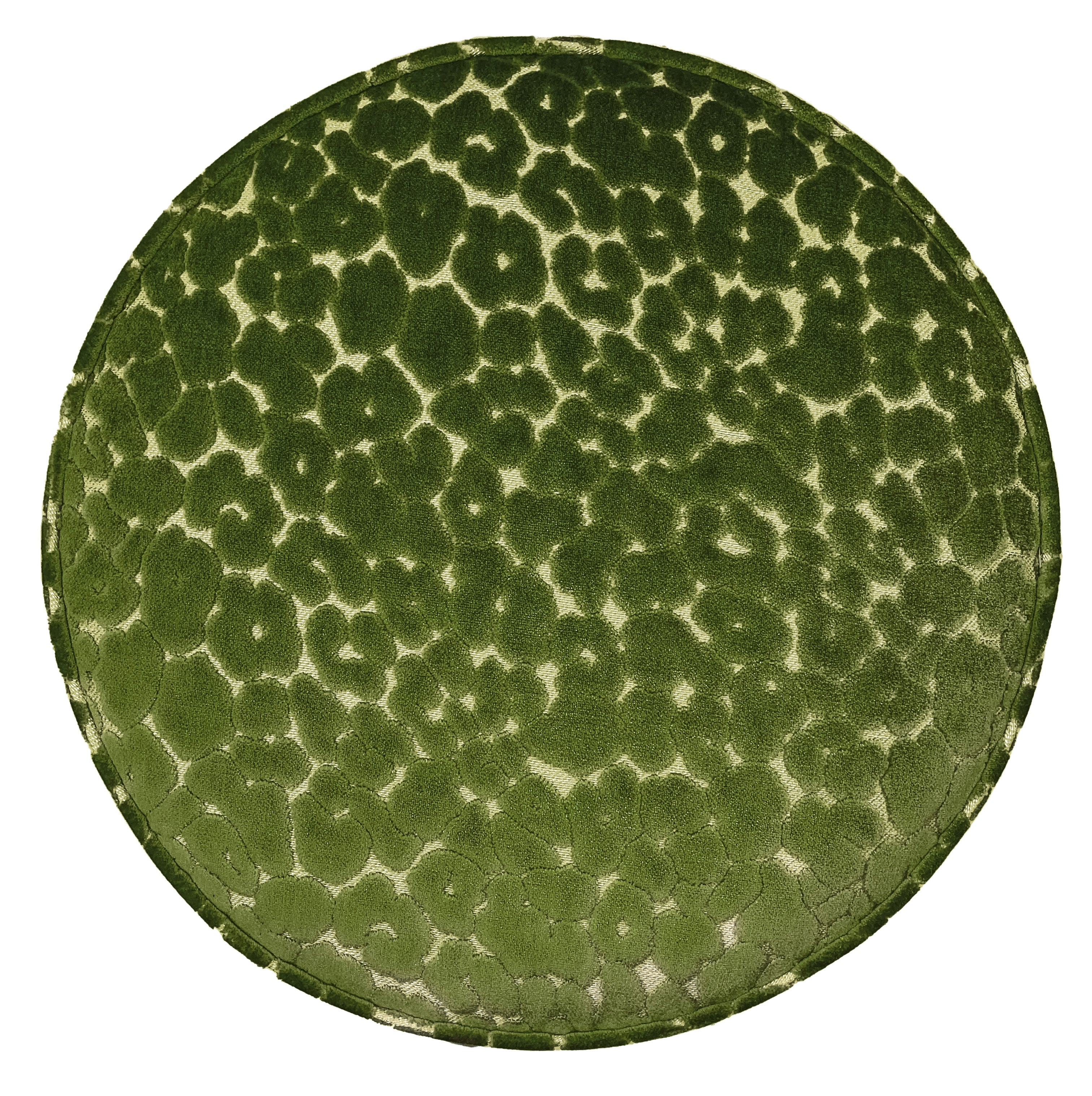 THE TIGHT ROUND OTTOMAN :: LEOPARD CUT VELVET // OLIVE - BY THE YARD - Image 3