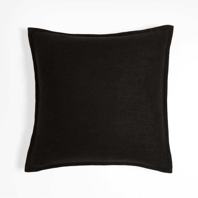 Ink Black 20'' Organic Laundered Linen Pillow Cover - Image 0
