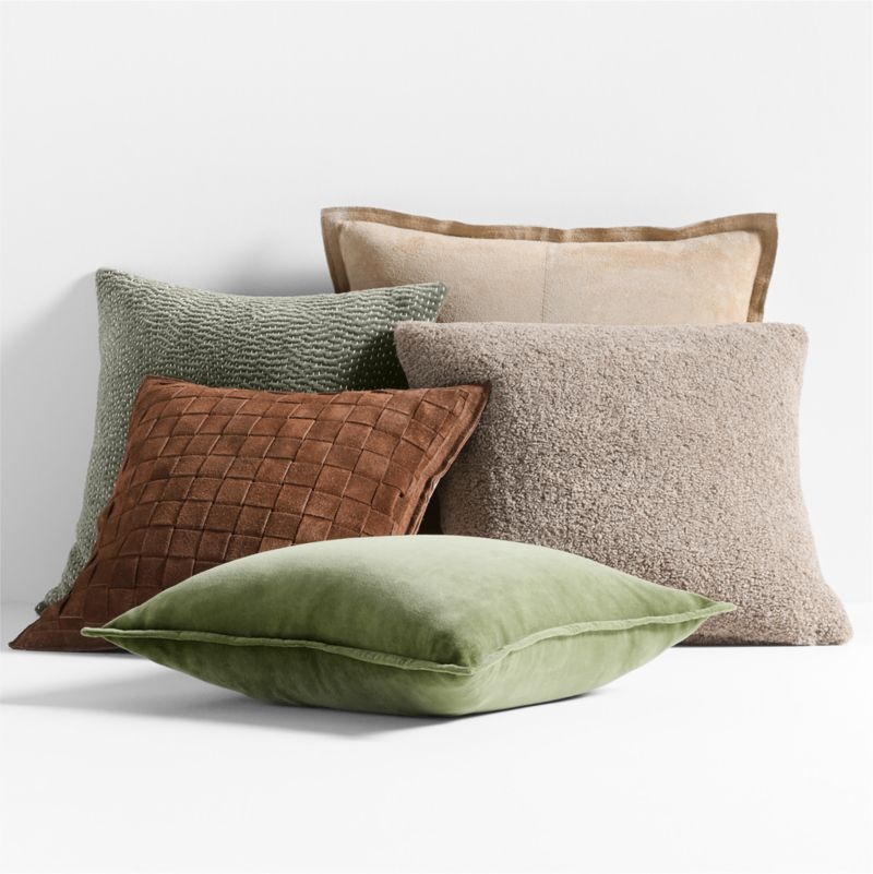 Ashi Painterly Organic Cotton 22x15 Burnt Green Throw Pillow with Feather Insert - Image 1