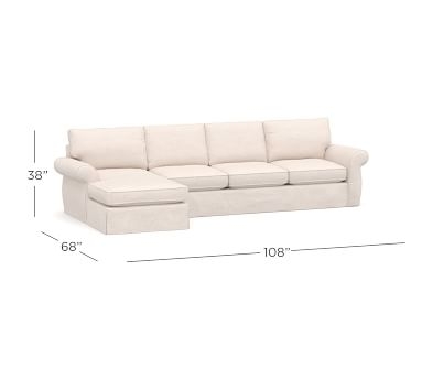 Pearce Roll Arm Slipcovered Right Arm Loveseat with Chaise Sectional, Down Blend Wrapped Cushions, Performance Heathered Basketweave Platinum - Image 3