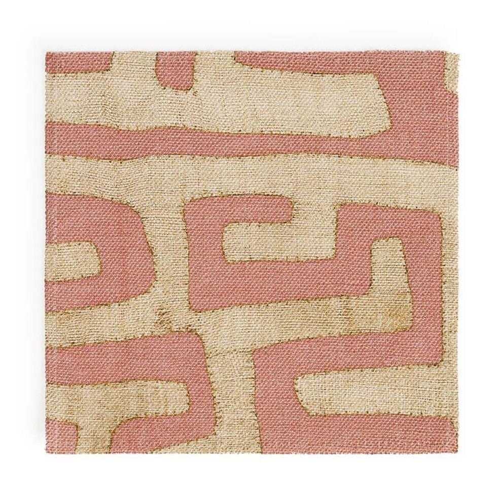 Terracotta Classic Kuba Cloth Outdoor Performance Fabric by St. Frank | Pink | Printed Width: 54" W Pattern Size: 27" W x 25. 9" V Fabric Direction: Up The Roll, Vertical Sold by the yard in continuous rolls Dye lots may vary. As a result, there may be sl - Image 0