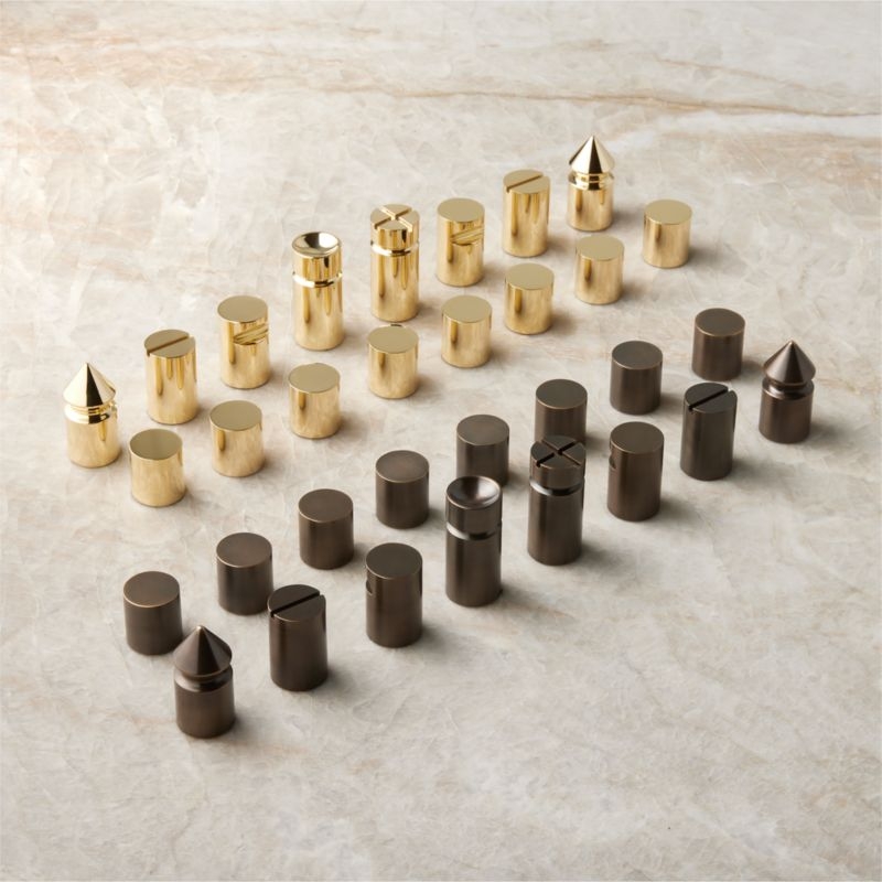 Score 2-Piece Cast Aluminum Game Side Tables With Brass Chess Set - Image 3
