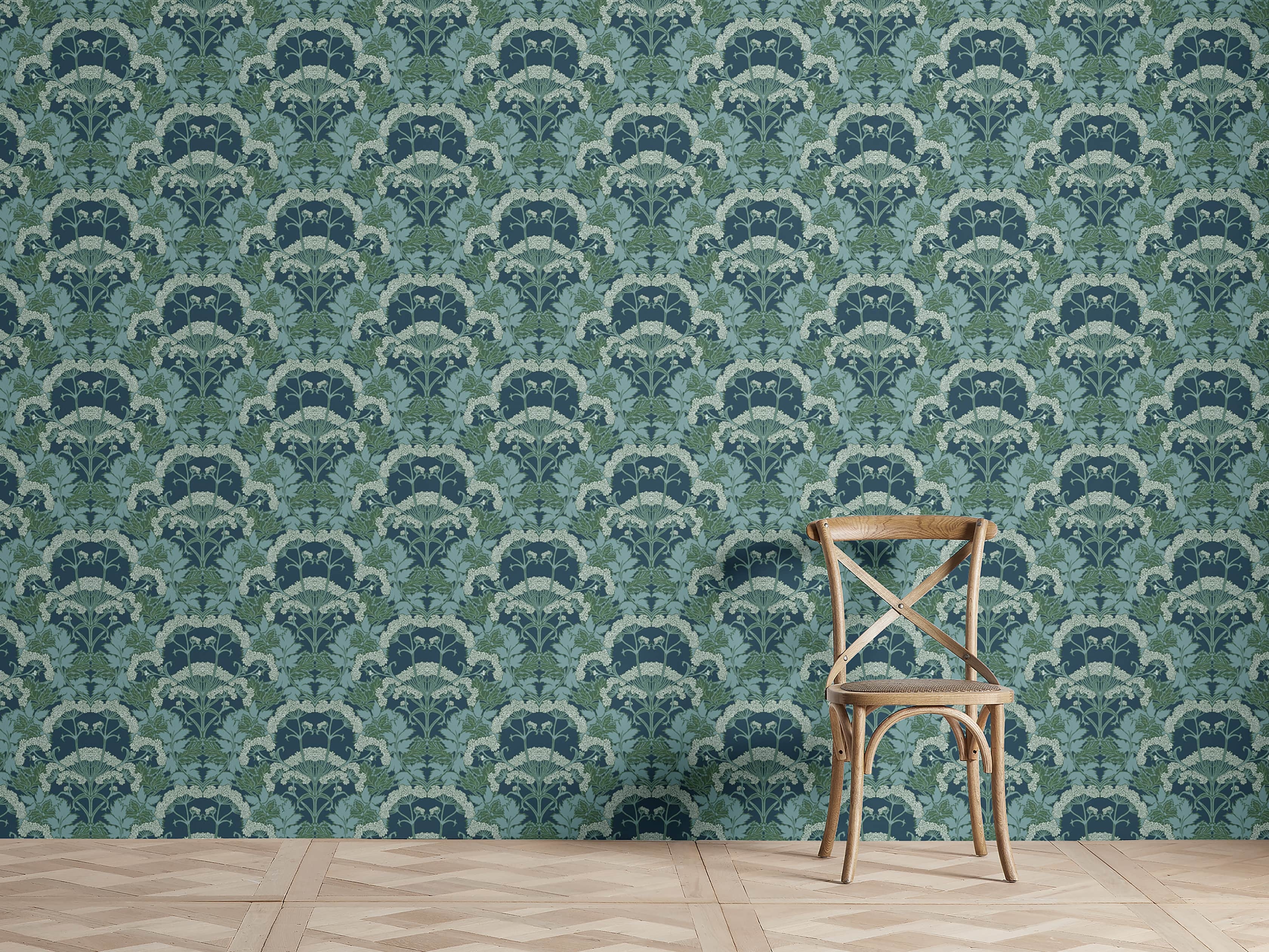 Achillea Wallpaper in Blue  Teal - Image 0