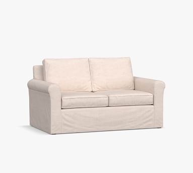 Cameron Roll Arm Slipcovered Deep Seat Loveseat 2-Seater 63", Polyester Wrapped Cushions, Performance Heathered Basketweave Navy - Image 1