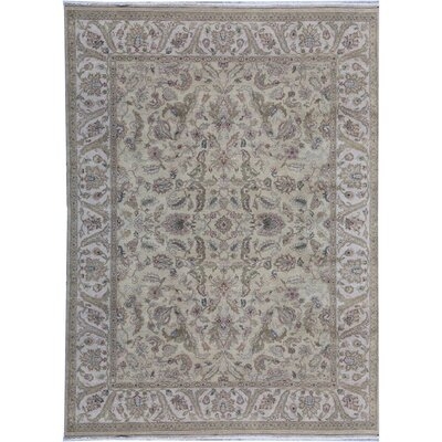 One-of-a-Kind Modn Mughal Hand-Knotted Gold / Ivory 9' x 12'2" Wool Area Rug - Image 0
