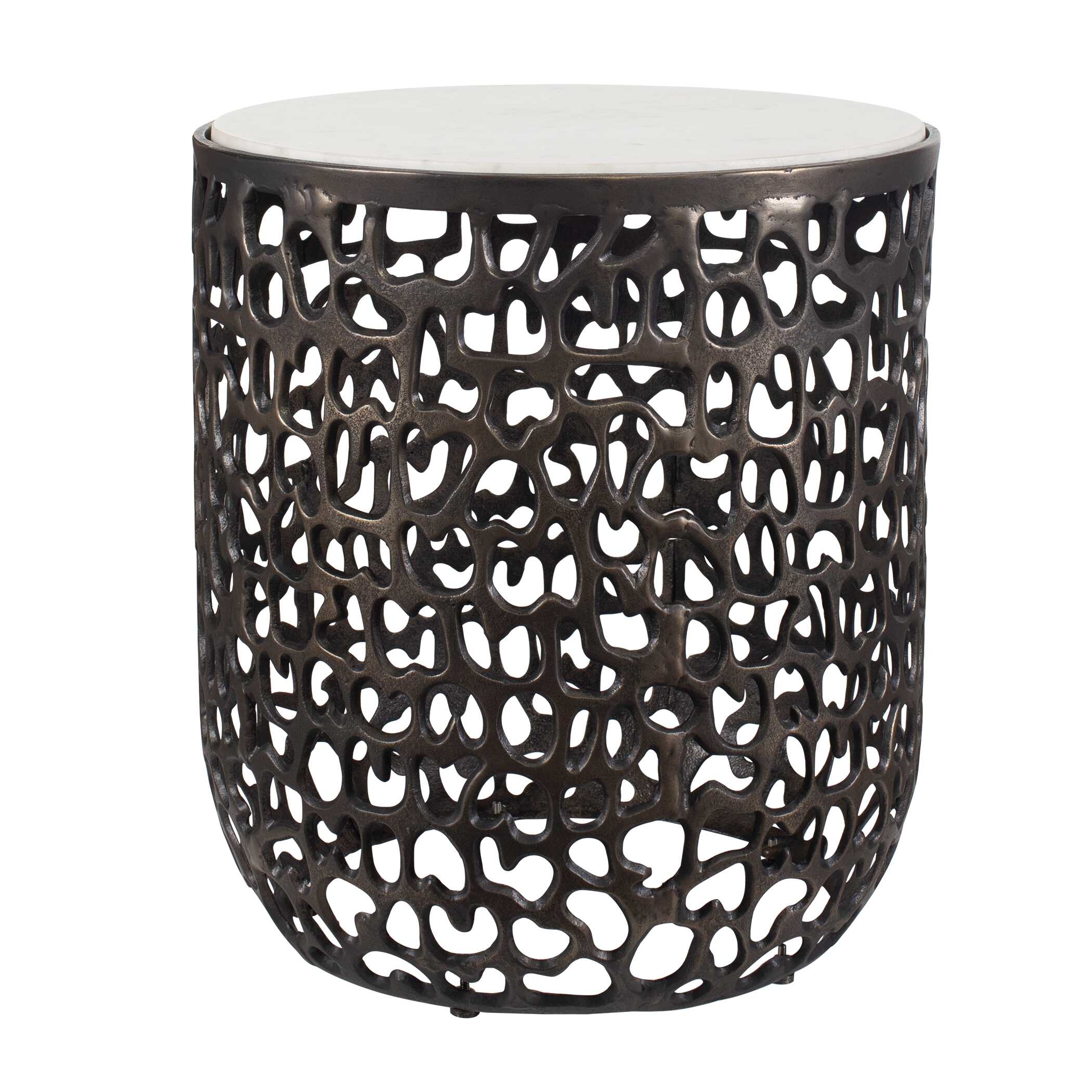 Sabena White Marble Outdoor Side Table - Image 2