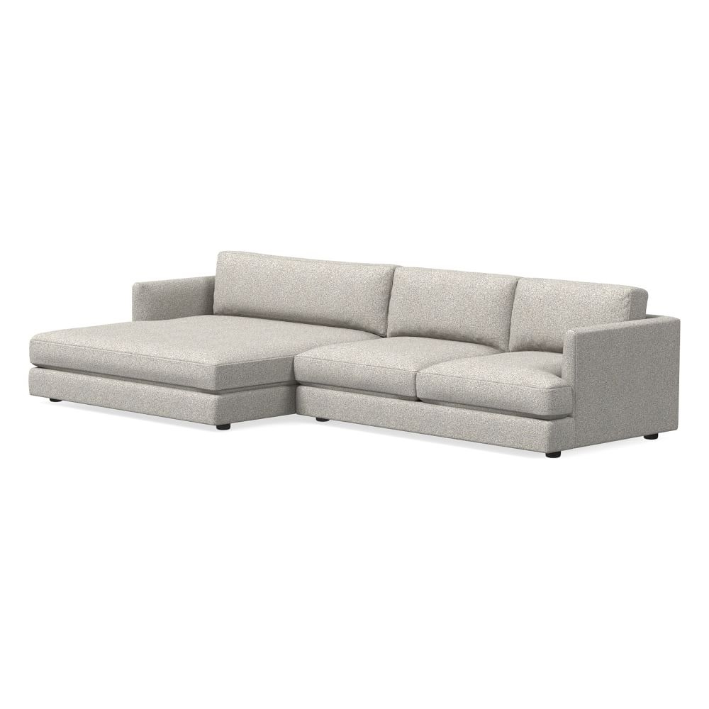 Haven 127" Left Multi Seat Double Wide Chaise Sectional, Standard Depth, Chenille Tweed, Storm Gray - Image 0