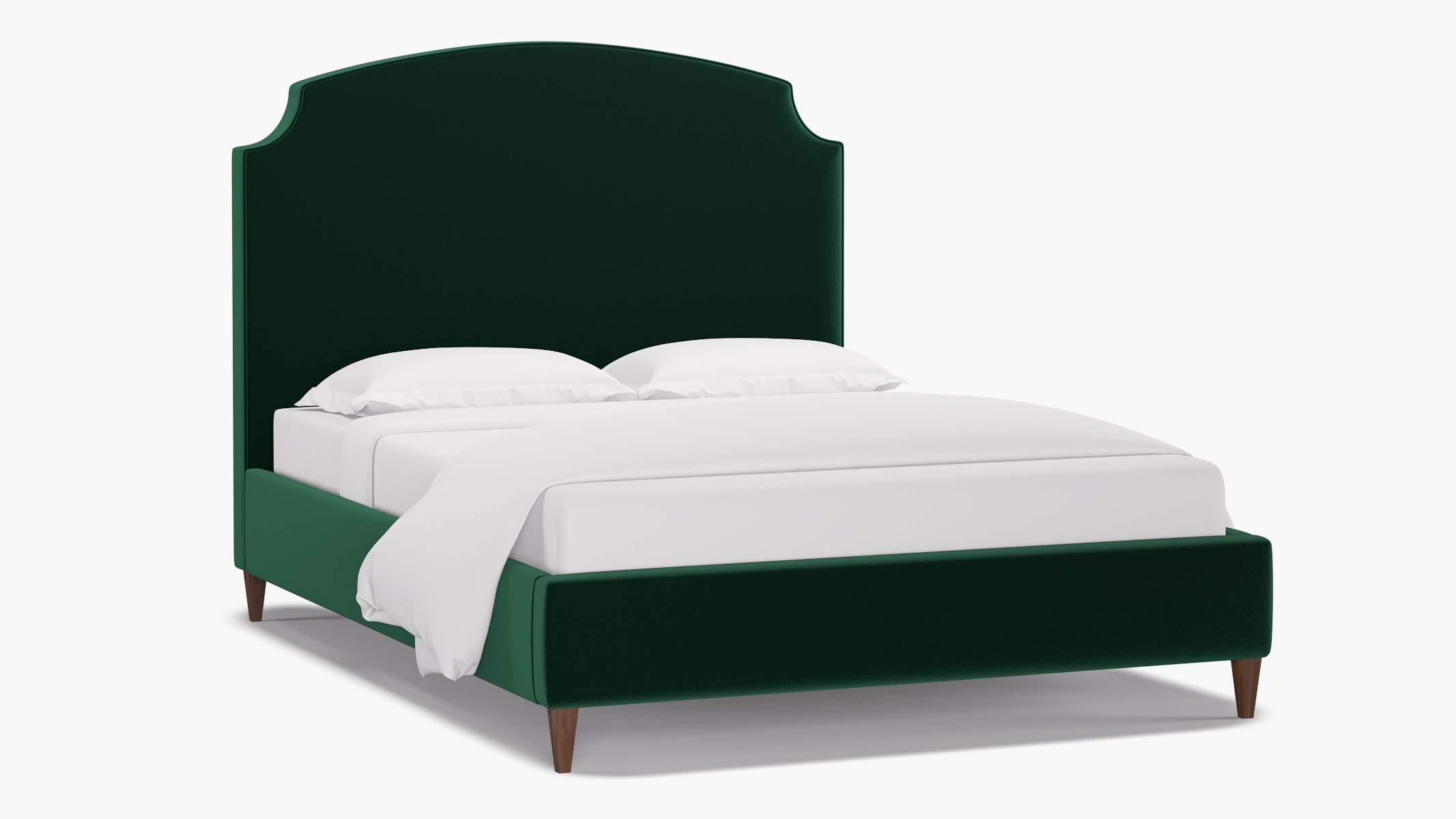 Cove Bed, Spruce Performance Plush Velvet, Walnut Square Tapered Leg, Queen - Image 1