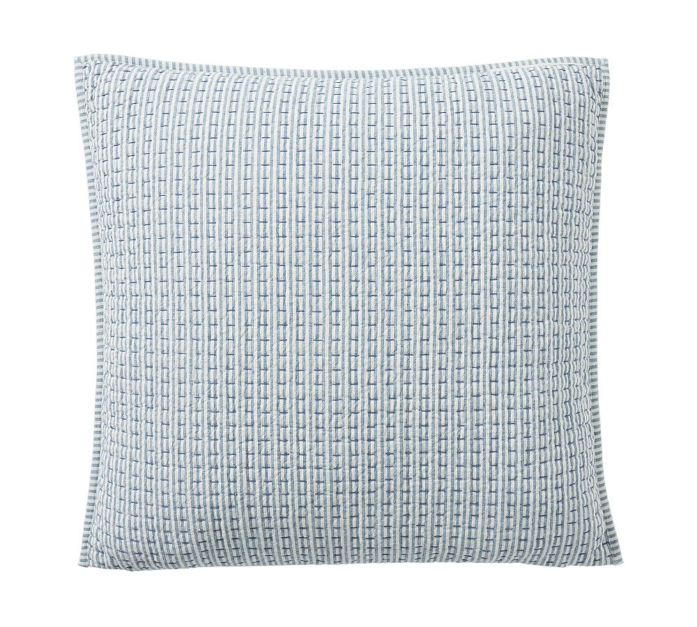Pickstitch Wheaton Reversible Striped Cotton/Linen Quilted Sham, Euro, Chambray - Image 0