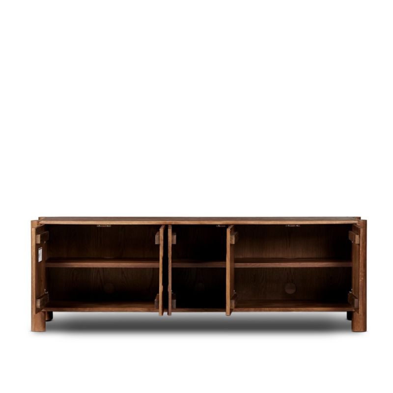 Ezri 82" Brown Carved Oak Wood Storage Media Console - Image 2