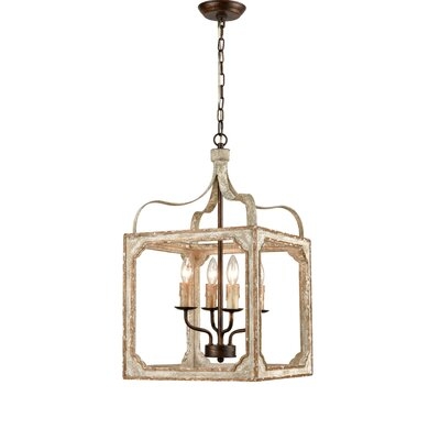 Lubbock 4 - Light Lantern Rectangle Chandelier with Wood Accents - Image 0