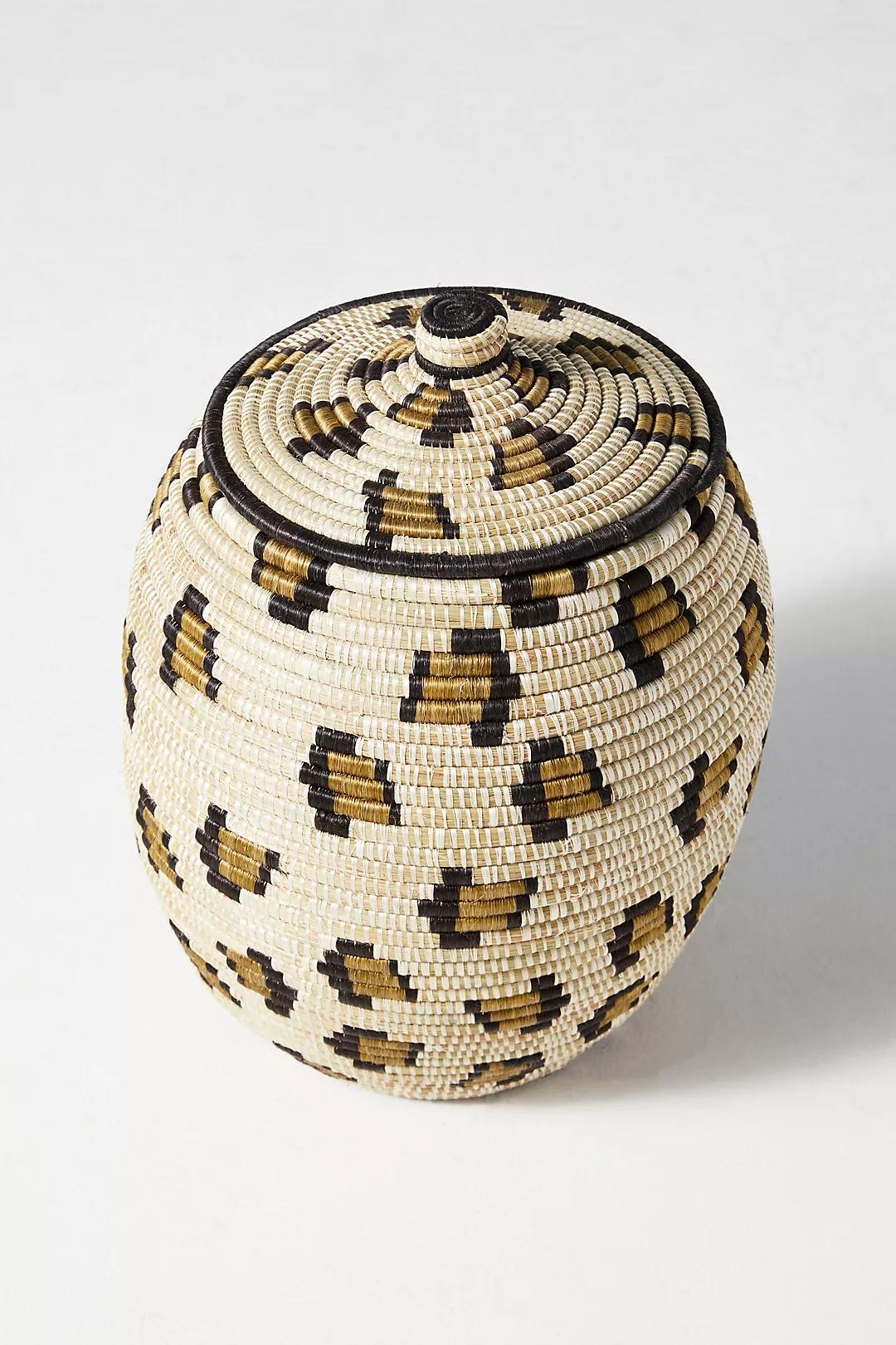 Cheetah Lidded Basket By All Across Africa, Beige, Large - Image 0