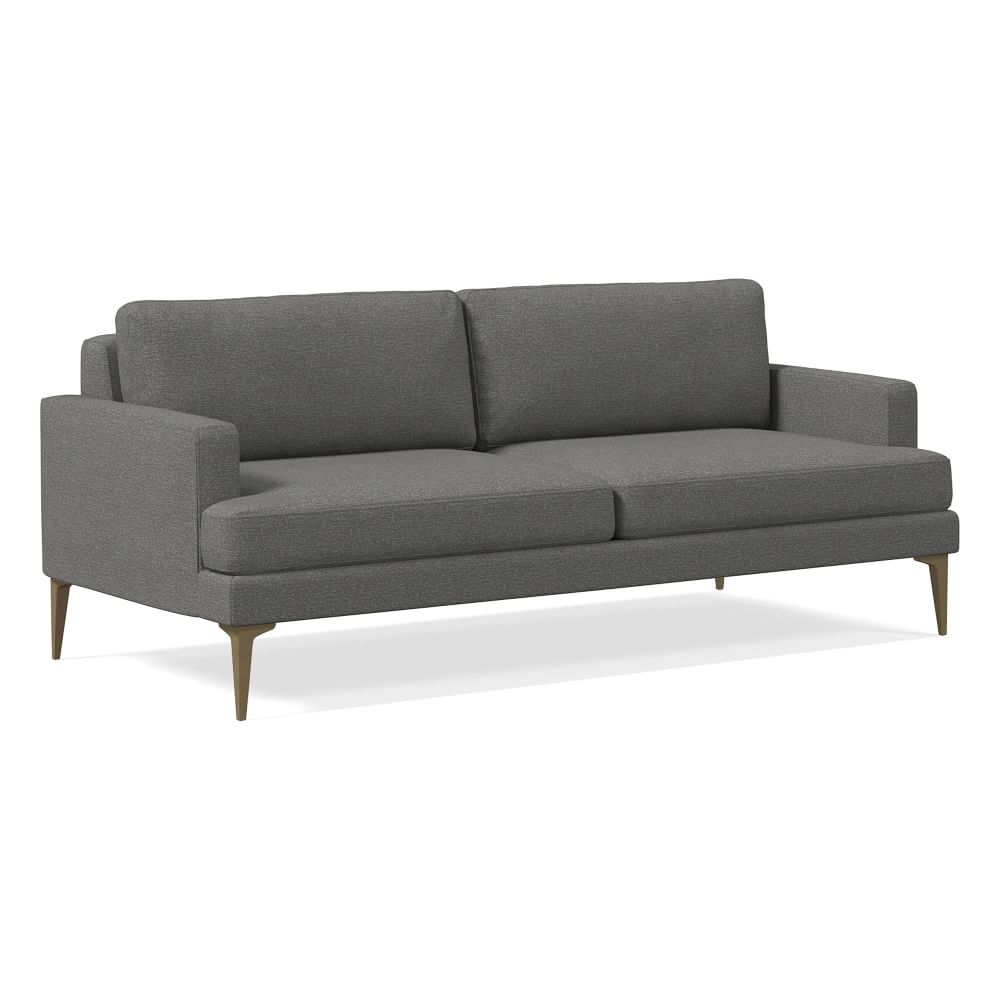 Andes 77" Multi-Seat Sofa, Petite Depth, Chenille Tweed, Pewter, Brass - Image 0