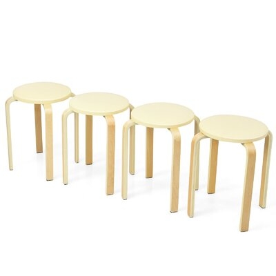 Set Of 4 Bentwood Round Stool Stackable Dining Chair With Padded Seat-Beige - Image 0