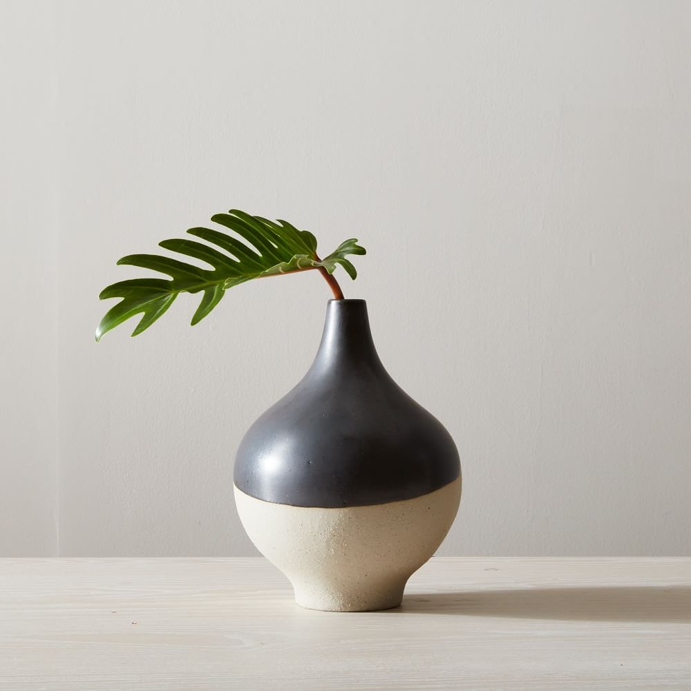 Half Dipped Stoneware Vase, Slate, Big Bulb, 9.5" - Image 0
