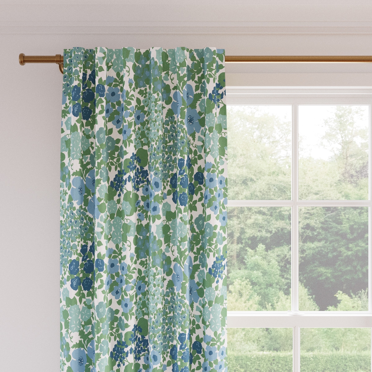 Printed Linen Curtain, Mist Million Flowers, 50" x 96", Unlined - Image 1
