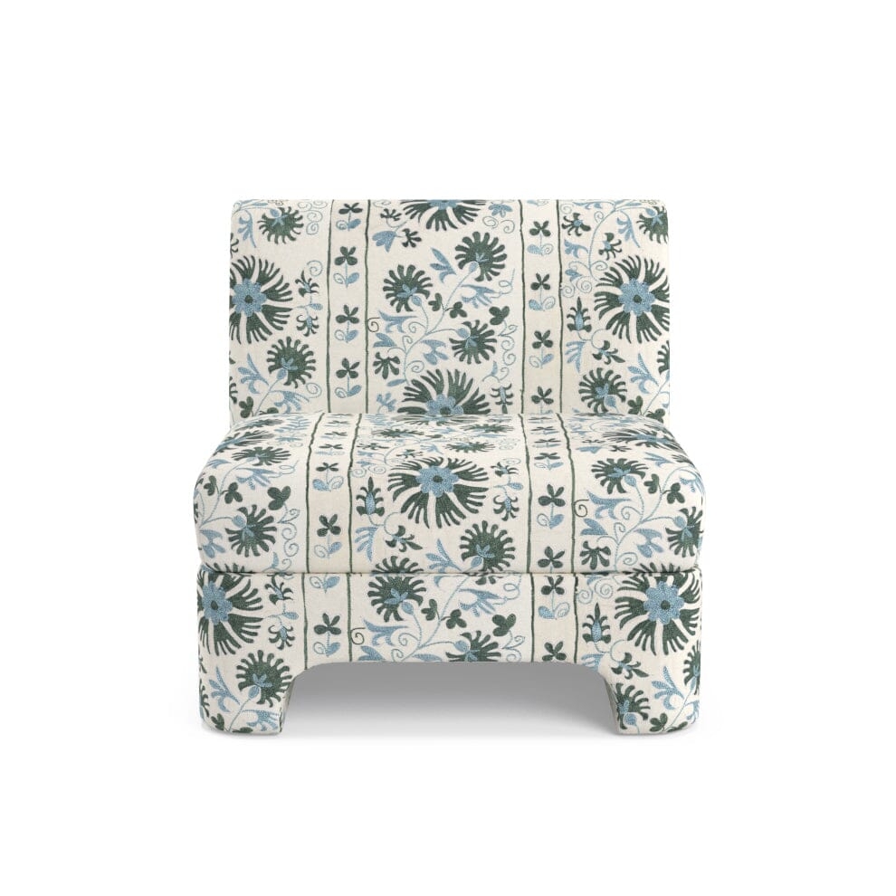 Sage Ribbon Suzani Sienna Slipper Chair by St. Frank | Green | 30"W x 30"D x 30"H Seat - Image 0