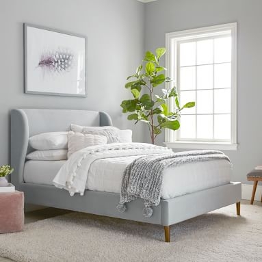 Wren Wingback Upholstered Bed, Full, Lustre Velvet Linen - Image 2