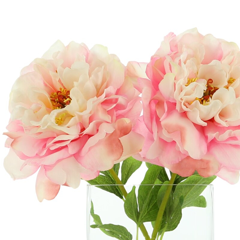 Faux Peony Floral Arrangement in Vase - Image 2